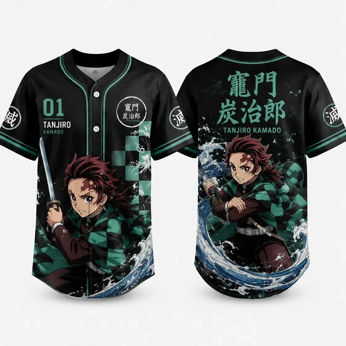 Demon Slayer Anime Baseball Jersey Tanjiro Nezuko Zenitsu Rengoku Button Down Short Sleeve Shirt, Premium Soft Breathable Sportswear Cosplay Graphic Tee, Perfect Gift for Otaku Anime Fans
