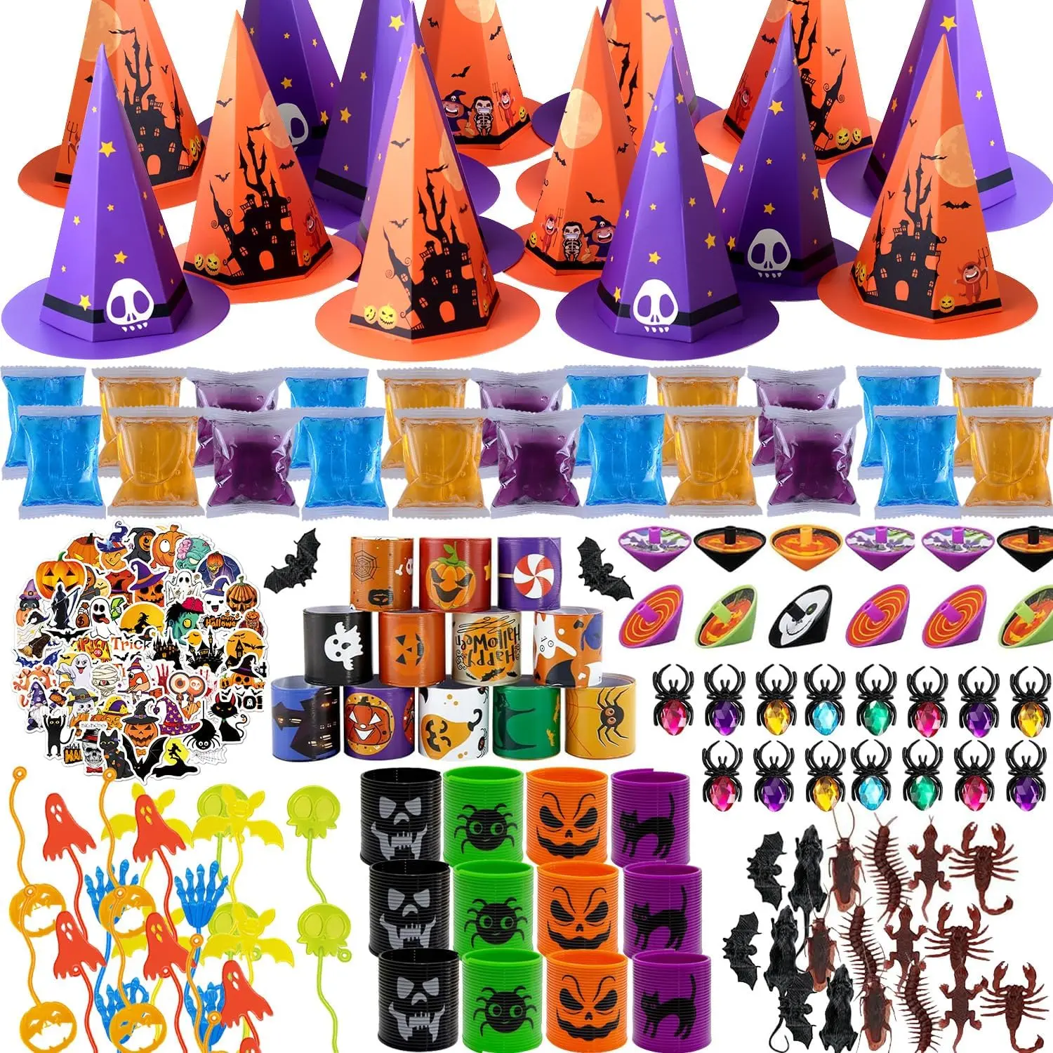 194PCS Halloween Party Favors For Kids, Witch Hat Shaped Halloween Bag Stuffers 18 Pack With Fun Slime Halloween Toys Bulk