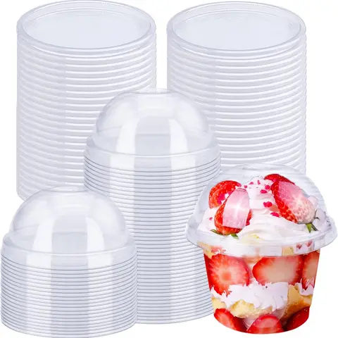 50 Pack 8oz Disposable Clear Plastic Cups with Dome Lids(Hole in the Lid),PET Dessert Cups,Disposable Snack Bowls for Ice Cream,Cake,Fruit,Parfait, Pudding and Jello Shot