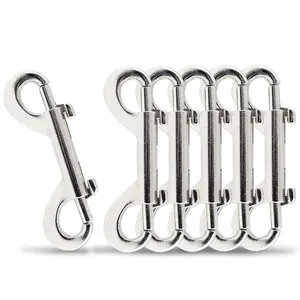 6 Pcs 2.7 Inch Double Ended Bolt Snaps Hook, Zinc Alloy Double Snap Hook Chain Clips for Dog Leash Key Chain Horse Tack Pet Feed Bucket Garage Use, Silver