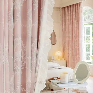 European Style High-End Embroidered Mirror Curtain, Double Layer Fabric Drapes for Living Room Balcony Sunshade, Bedroom Light Blocking