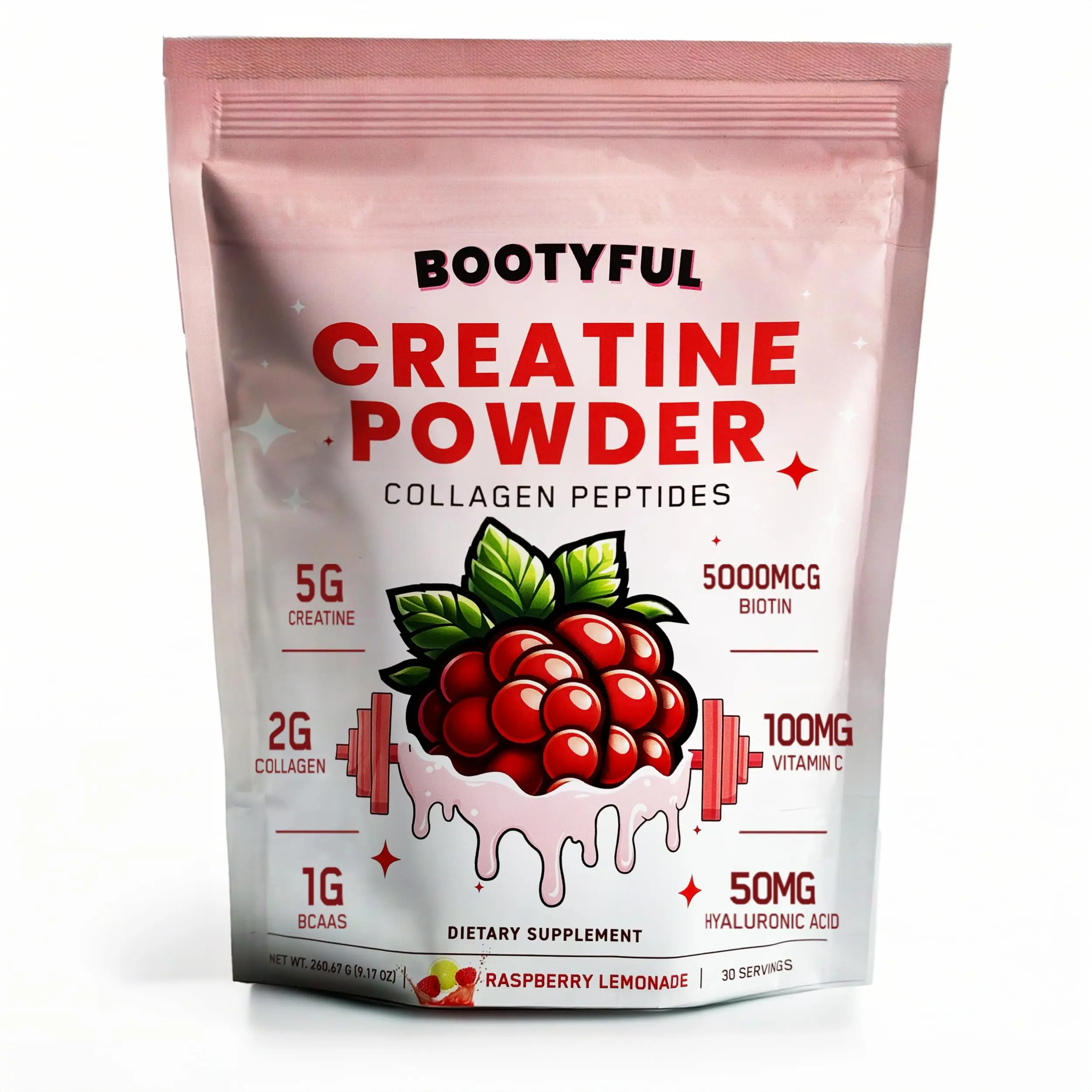 Creatine Monohydrate Powder for Women - Pink Lemonade – Packed with Collagen, Biotin, BCAAs, Hyaluronic Acid & Vitamin C – Lean Muscle & Skin Hydration Support – 30 Servings