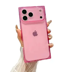 Luxury Colored Square Case For iPhone 17 Series Soft Silicone Transparent Crystal Cube Drop Protection Cover For iPhone 17Air 17Pro 17ProMax