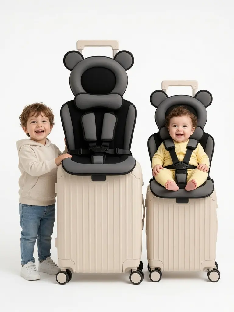 Kids Suitcase Seat Attachment for Luggage Ride ️ Universal Kid Seat Fits Any Rolling Luggage | No Stroller Needed Airport Traveling With Kids | Kids Airport Travel Must-Have (Ages 1-4, Black Color, 1Pcs Seat Only - Without Luggage)