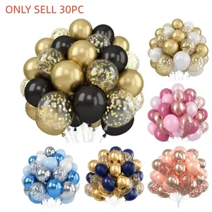 30pcs Metal Gold Blue Silver Balloon Set, Pearl Latex Balloons, Golden Sequins Balloons, Birthday Wedding Anniversary Party Decorations