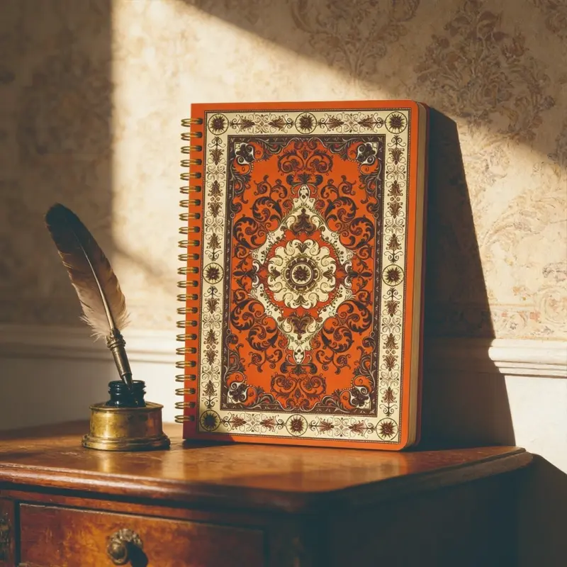 1 copy | Persian orange-red royal carpet spiral notebook - 5.5 x 8.3 inches, A5 thick vintage diary, fashionable aesthetic student diary, suitable for office use, ideal gift for art lovers