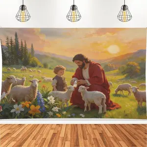 Nativity Scene Backdrop Exquisite Polyester Decoration Multipurpose Non-electric Ornament, Suitable for Home, Dormitory, Party and Garden Indoor & Outdoor Wall Hanging Decor