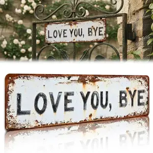 Love You Bye Vintage Metal Wall Decor, Rustic Metal Wall Sign for Entryway Home Decor, Farmhouse Style Housewarming Gift