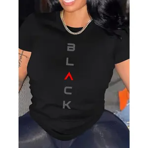 Letter Printed Casual T-shirt Round Neck Short Sleeve Sports T-shirt Women's Comfortable Top