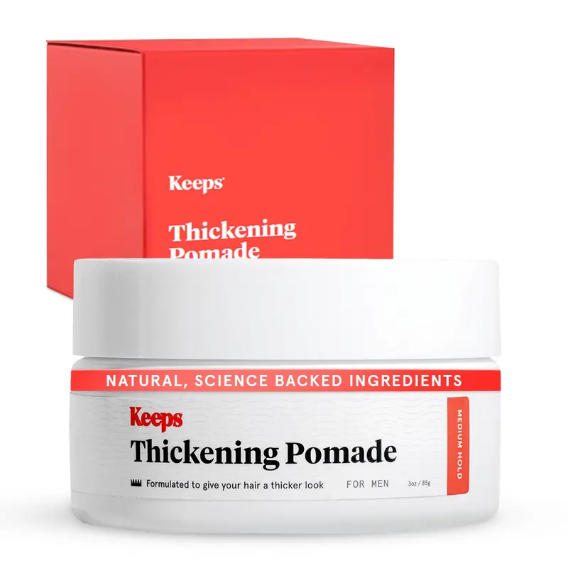 Keeps Men's Matte Thickening Hair Pomade (3oz) - Fragrance-Free, Unscented Haircare Pomade with Medium All-Day Hold, Gentle Natural Ingredients, Biotin Blend, Caffeine, Green Tea & Saw Palmetto for Visibly Full Locks, Mensfashion Selfcare
