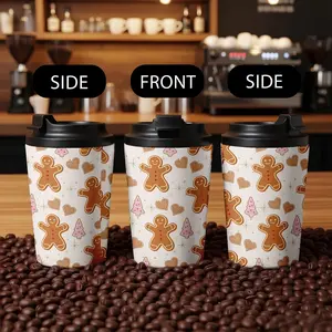 1 Piece Stainless Steel Coffee Cup Thermos, Gingerbread Heart Christmas Tree Print Design, Dual-Layer Vacuum Sealed Portable Travel Mug
