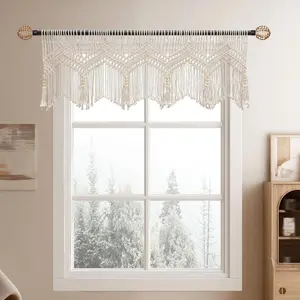 Boho Macrame Valance Curtain for Windows, Bedroom, Livingroom-Wall Hanging, 1 Panel, 52" W x 21" L