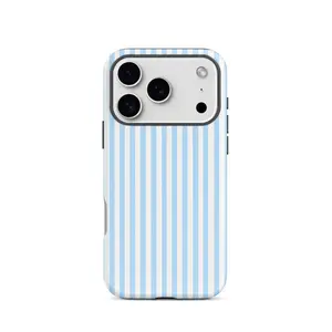 Fresh Blue and White Striped Phone Case for iPhone 17 Air, 16PM, 15PM, 13, 13 MINI, 12, 11, XS MAX, 7, SE2 Glossy Case