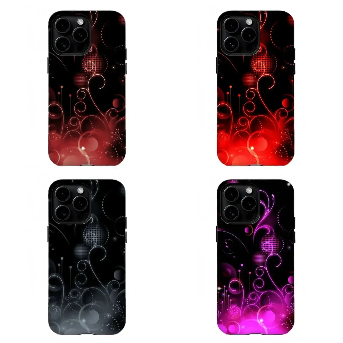Dark Gray/Red/Pink Neon Swirl Phone Case|Floral Art Shockproof Case For iPhone 17 Pro Max 16 15 14 13 12 11 | Abstract Psychedelic Grunge Era Aesthetic Vibe | Edgy Cybercore Hypebeast | Premium Drop Guard Frame Shell Polycarbonate