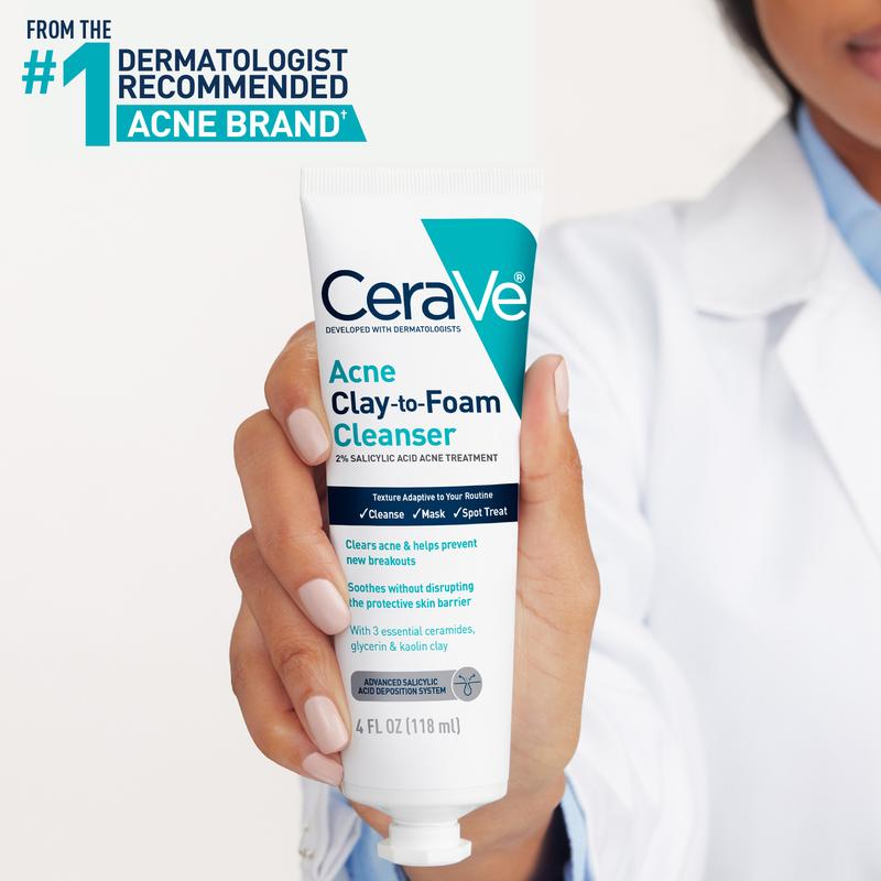 CeraVe Acne Clay To Foam Cleanser 4oz + PM Lotion Bundle