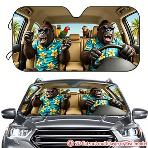 1pc chimpanzee driving trip car sun visor 2D high-definition printing, car sun visor effectively blocks sunlight, suitable for decorating the front windshield of RVs, General Motors, SUVs