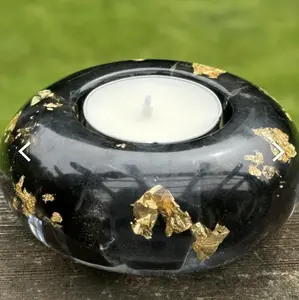 Black Obsidian Crystal Healing Candle Holder with Tea Light - Protection, Cleansing & Spiritual Decor