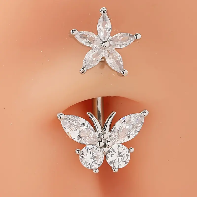 14Gauge Belly Button Ring Cute Flower Butterfly Belly Rings Stainteel Steel Navel Piercing Jewelry For Women, 10mm Silver Gold Belly Button Piercing Body Piercing For Women Fashion Body Jewelry Chic Body Jewelry Body Jewellery