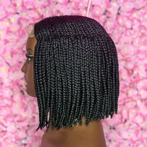 Braided Wigs - Black Braided short bob Wig with cornrows in the front 6*6 lace with band in it,  Perfect for All Seasons, Ideal for Women