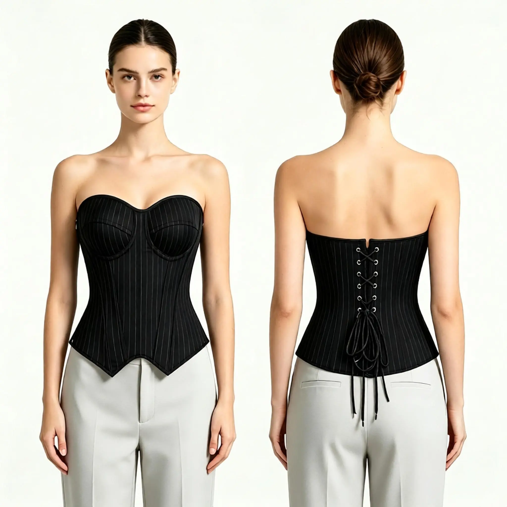 Novall Corset Tops for Women Bustier, Striped with Cups Strapless Women's Bodysuit Slimming Black Corset Side Zipper Shapewear Suitable for Costume Parties, Halloween Costume Body Shaper Corset Outfit Daily Versatile Style Summervibes Corset Dress 547