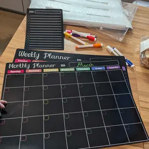 Magnetic Dry Erase Calendar Whiteboard, 1 Set Including Monthly, Weekly, and Daily Planning Calendar & 8 Markers & Eraser, Magnetic Erasable Chalkboard Set for Home Office, Study Supplies, Home Decor