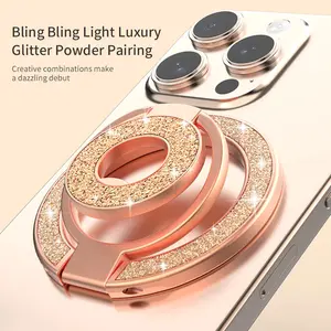 Dual-Sided Strong Magnetic Phone Ring Holder Compatible with Magsafe Desktop Car Mount 360 Degree Rotation Sparkle Magnet iPhone Stand Magnetic Smartphone Holder Adjustable Phone Stand Smartphone Accessories