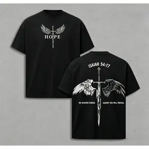 Isaiah 54:17 Bible Verse T-Shirt – "No Weapon Formed" Christian Graphic Tee, Sword and Angel Wings Faith Streetwear, Unisex Casual Crewneck Short Sleeve Shirt, Inspirational Jesus Apparel for Church, Gym, Everyday Wear, and Gift