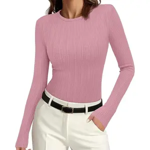 PRETTYGARDEN Crew Neck Long Sleeve Cute Going Out Tops for Women Casual Basic Slim Fit Womens Pullover Shirts
