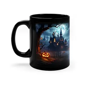 [Sale off up to 50%] Haunted House Scary Pumpkin Mug, Black Ceramic Halloween Jack o'Lantern Coffee Cup, Creepy Spooky Mug Perfect for Holiday October Nights