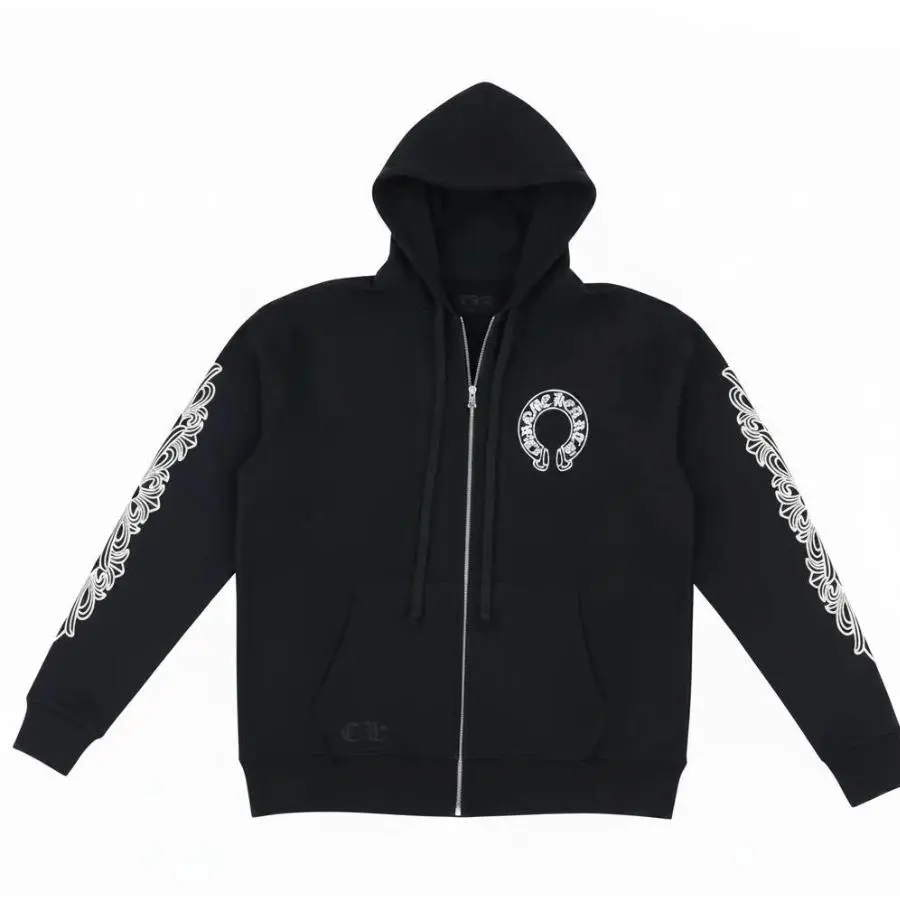 Gothic Floral Sleeve Graphic Full Zip Hoodie - Heavyweight Casual Loose Fit Jacket