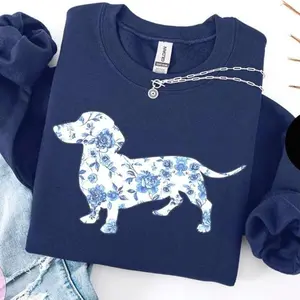 French Blue Toile Dachshund Sweatshirt – Cute Doxie Dog Lover Pullover