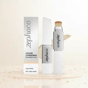 Zephoco Ivory White Two-In-One Color-Changing Foundation Stick Lightweight Hydrating Non-Sticky Makeup Cosmetic 13g, Moisturizer, Lid