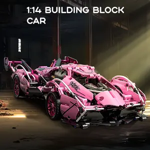 Trending 1:14 Cherry Blossom Pink Racing Car Building Blocks - Pull Back Sports Car Model Kit, Collectible STEM Building Toy, Cool Unique Birthday Gift for Teen Boys Girls