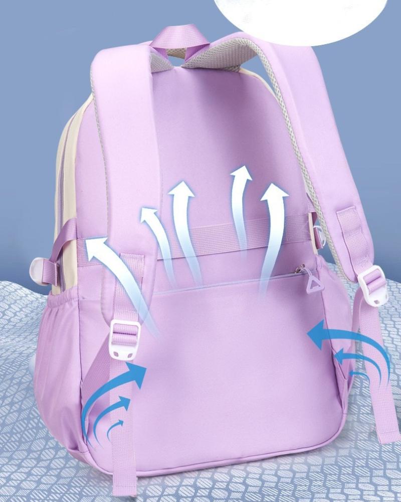 Color Block Cute Bear Backpack, Large Capacity School Bag, Casual Outdoor Backpack Bag