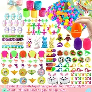 Easter Eggs with Bunny Rabbit Toys Inside, 36/50/100/200 Pcs Prefilled Easter Eggs for Egg Hunt, Bulk Easter Basket Stuffers Fillers, Pre-Filled Surprise Eggs for Kids Party Favors Classroom Prizes