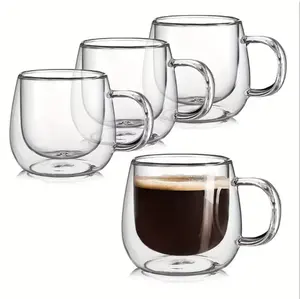 4-Pack (300ml) — High-Borosilicate Double-Walled Glass Coffee Cups | Insulated Glass Mugs | Espresso Cup Set (4 Pieces) | Ideal for Lattes, Americanos, Cappuccinos, and Tea Bags | Clear Glassware