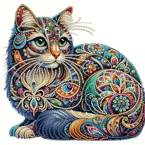 Cat Pattern Diamond Painting Kit, 1 Set DIY Fake Diamond Painting by Numbers Kit, Wall Art Home Decor without Frame