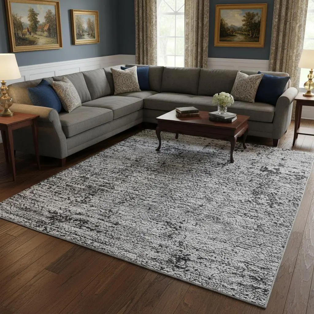 HomeRoots 655702 8x10 ft. Gray & Silver Oriental Neutral-Tone Area Rug, Machine-Made Rectangle Rug with Washable & UV Protection Features, Neutral-Tone Area Rugs