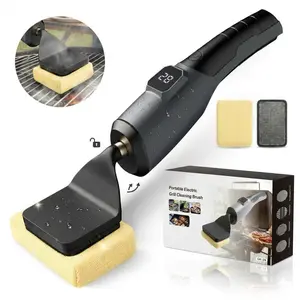 Electric Bristle Free Grill Cleaning Brush, Heavy Duty Portable BBQ Scrubber with 2 Pads. Safe Power Grill Cleaner for Cast Iron & Stainless Steel Grates. Outdoor BBQ Party Family Gathering Essentials, Best Grill Accessories Dad Gift