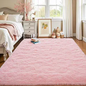 Pink Shag Area Rug, Ultra Soft Fluffy Plush Rug, Non-Slip Modern Home Decor for Living Room Bedroom Dorms Playroom