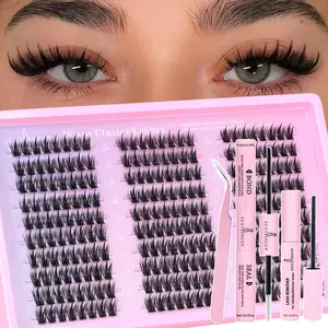 Dense Manga Lash Clusters Kit ,8-16mm, Curl Cluster Lashes, Lash Clusters Eyelash Extension Kit, Individual Lashes Kit with Long-lasting Lash Bond and Seal, Eyelash Extension Glue, Tweezers and Remover for DIY Eyelash at Home for Natural Makeup Girl Gifts