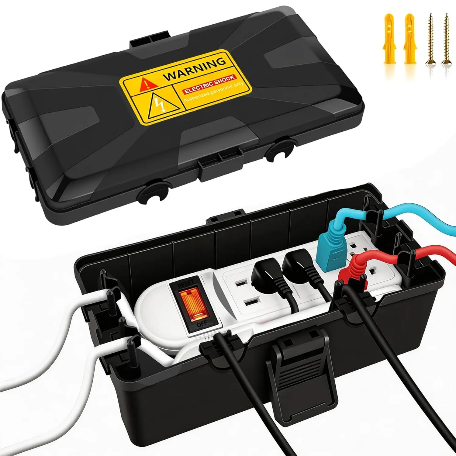 Outdoor Electrical Box (10.3 x 5.9 x 3.7 in),IP54 Waterproof Extension Cord Connection Box with 6 Cable Entry Ports,Weatherproof Outlet Cover for Power Strip,Holiday Lights,Plug, Extension Cables