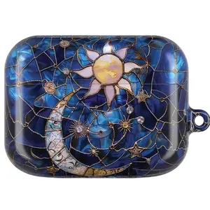 Stained Glass Bohemian Sun AirPod Pro Protective Shell Case, Faux Stained Glass Cute Celestial Moon Stars Earphone Cover AirPod Gen 1 2 3 4 C4UX98
