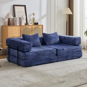 Compression Sofa,Convertible Floor Sofa Bed with Fixed-Shape Frame, Loveseats Boneless Modular Sectional Sofa,No Assembly Required,Chenille fabric,for Living Room Bedroom,Dark Blue   WL RR