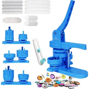 Button Maker Machine Multiple Sizes 1.26+1.73+2.28 inch Pin Maker Machine,150pcs Button Badge Supplies,Button Press Machine for DIY Pinback Buttons Children DIY Gift(Blue)