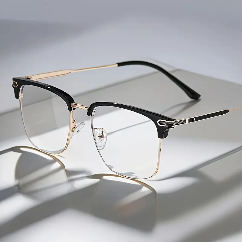 Classic Fashion Browline Eyeglass Frames - Golden Square Metal Frames, Casual Daily Wear Eyewear for Men, Ideal Gift Option 001, Classic Fashion Glasses