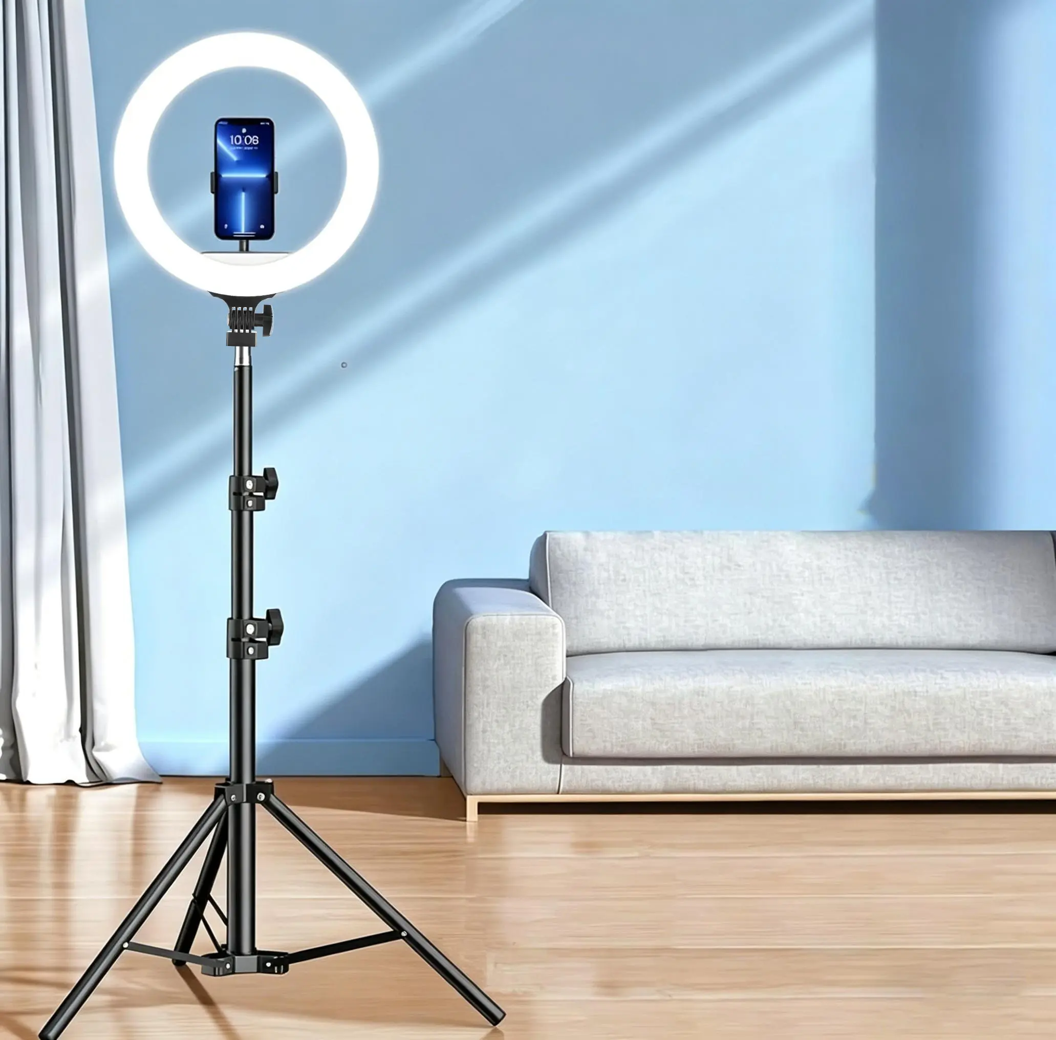 UEGOGO 12in Dimmable Ring Light with 43in Tripod, 2 Tripod Phone Holders, Adjustable Color Temp - Hands-Free Adjustable Telescoping Cell Phone Selfie Accessories for Video Shooting, Compatible with All Smartphones, 12Inch Light+43Inch Tripod