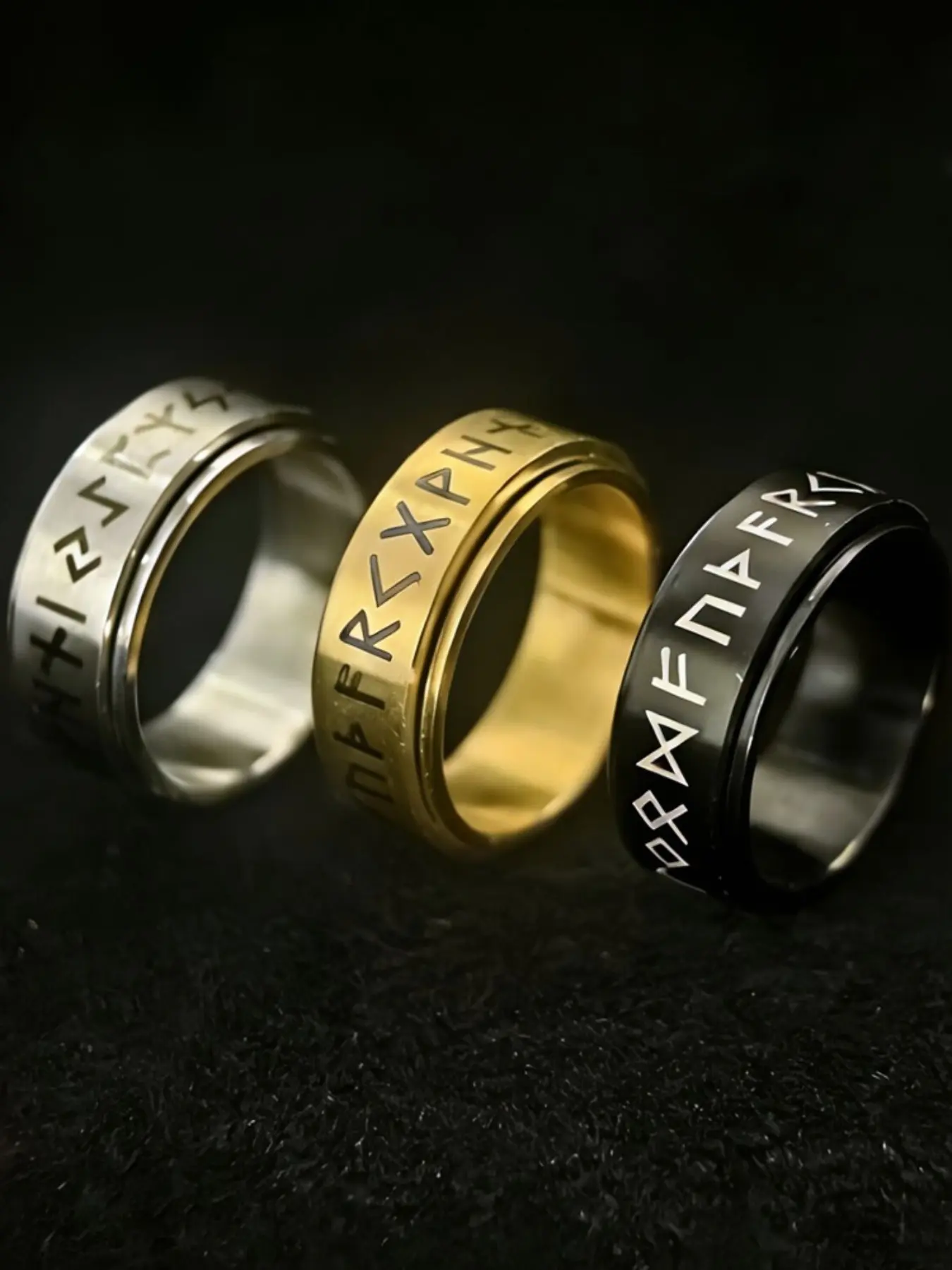 stainless steel spinner ring with Viking characters is pressure-resistant and relieves stress. It can be worn by both men and women without fading Non Tarnish Jewelry Stainless Steel Rings