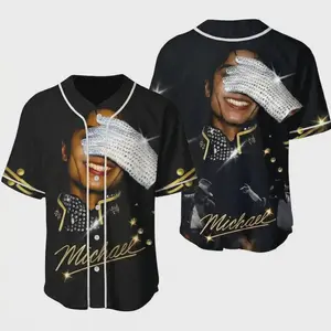 MJ King of Pop Baseball Jersey Michael Jackson Fan Apparel, Baseball Jersey Shirt, Lightweight Button-Up Design, Trendy Sport Style
