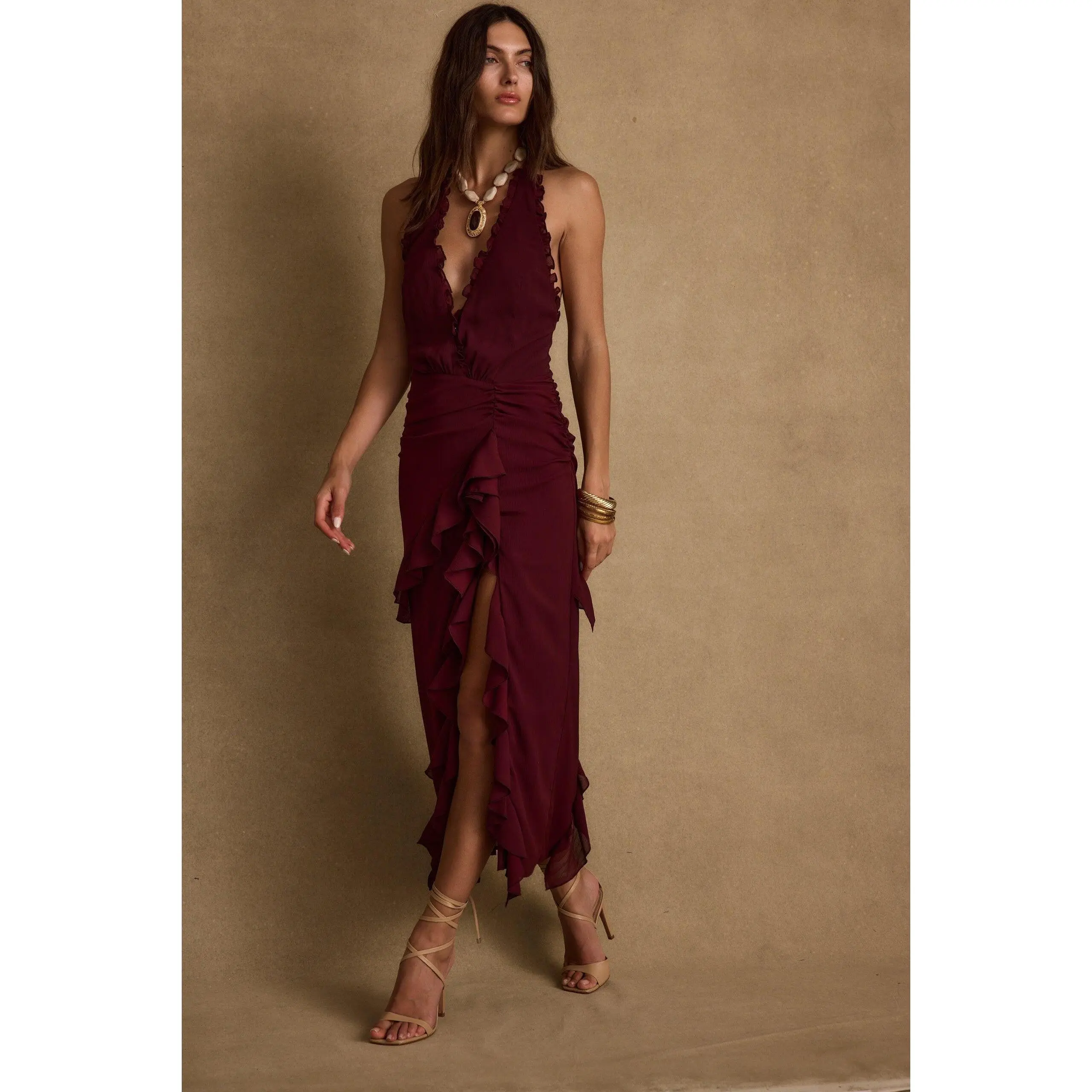 Aria Merlot Halter Maxi Dress